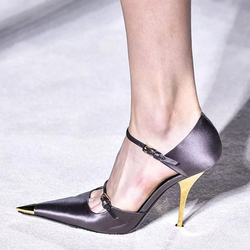 Luxury-Silk-Upper-Gold-Metallic-High-Heels-Shoes-Woman-Metal-Pointed-Toe-Ladies-Pumps-Two-Buckle (3)