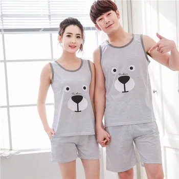 

2019 Couple's Comfortable High Quality Stylish Cartoon Grey Bear Pattern Pajama Set 1169