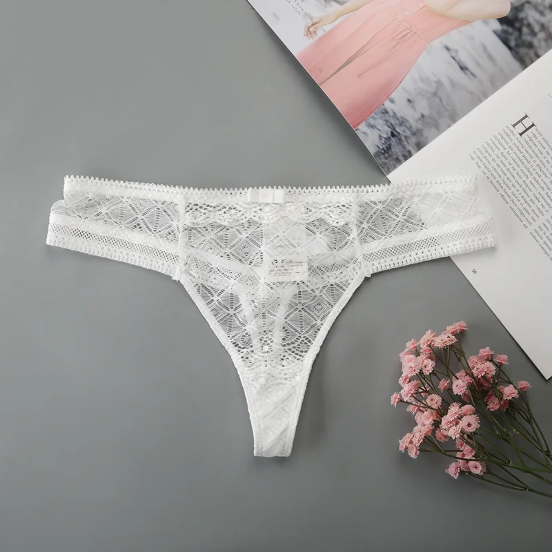 

Women Panties Thong sexy patchwork lace transparent hollow out mid-Rise Female T-back Underwears G-string 2 colors SML XL XXL