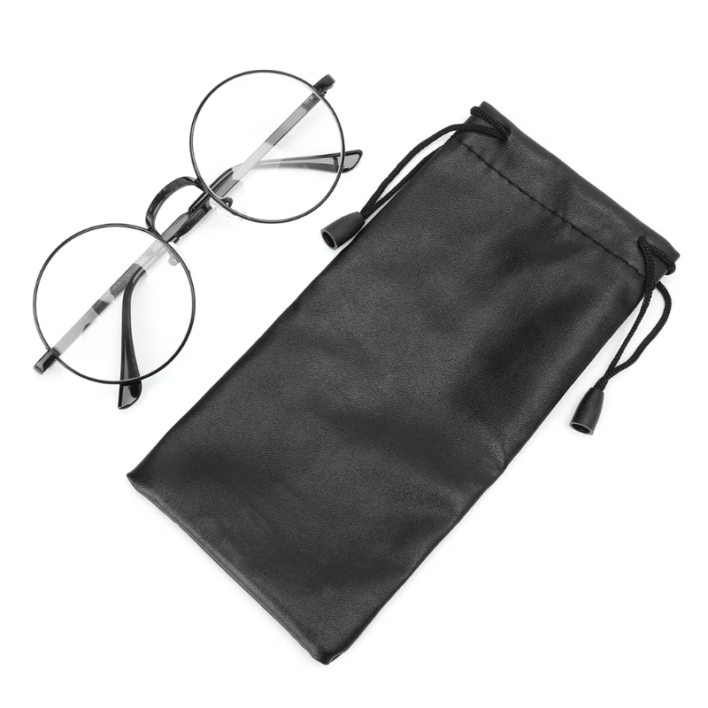 

Black Drawstring Glasses Bag Pouch Cover Faux Leather Sunglasses Spectacles Waterproof Multi Functional Carry Holders