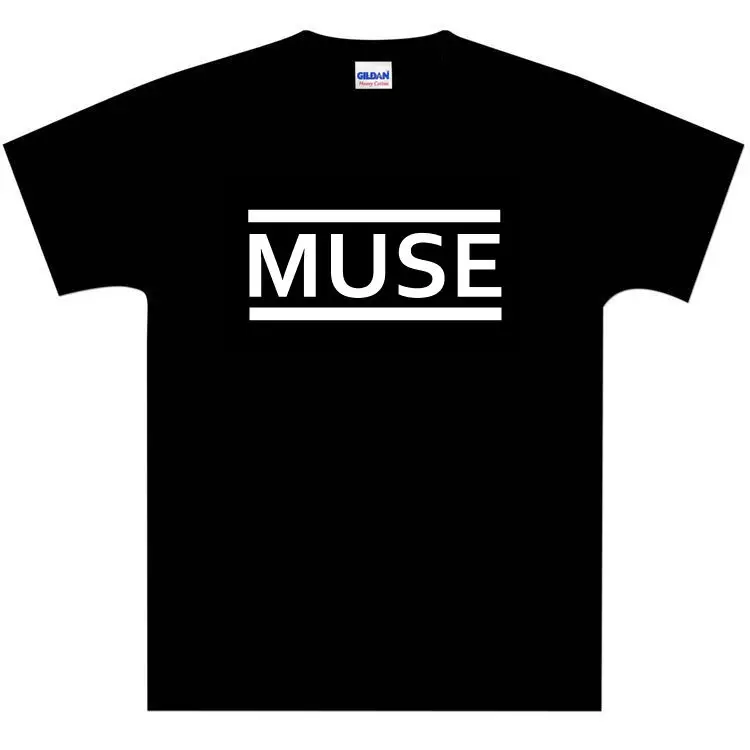Металлическая Серебряная MUSE логотип на черной футболке стандартная и Облегающая