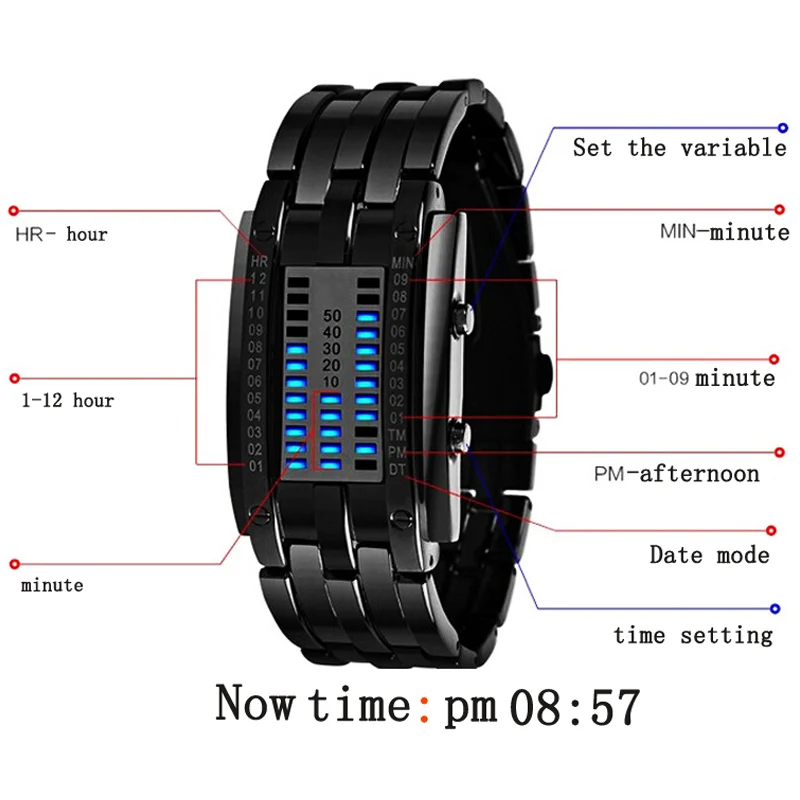 Zegarek męski na bransolecie Binarny LED czarny 7 aeProduct.getSubject()