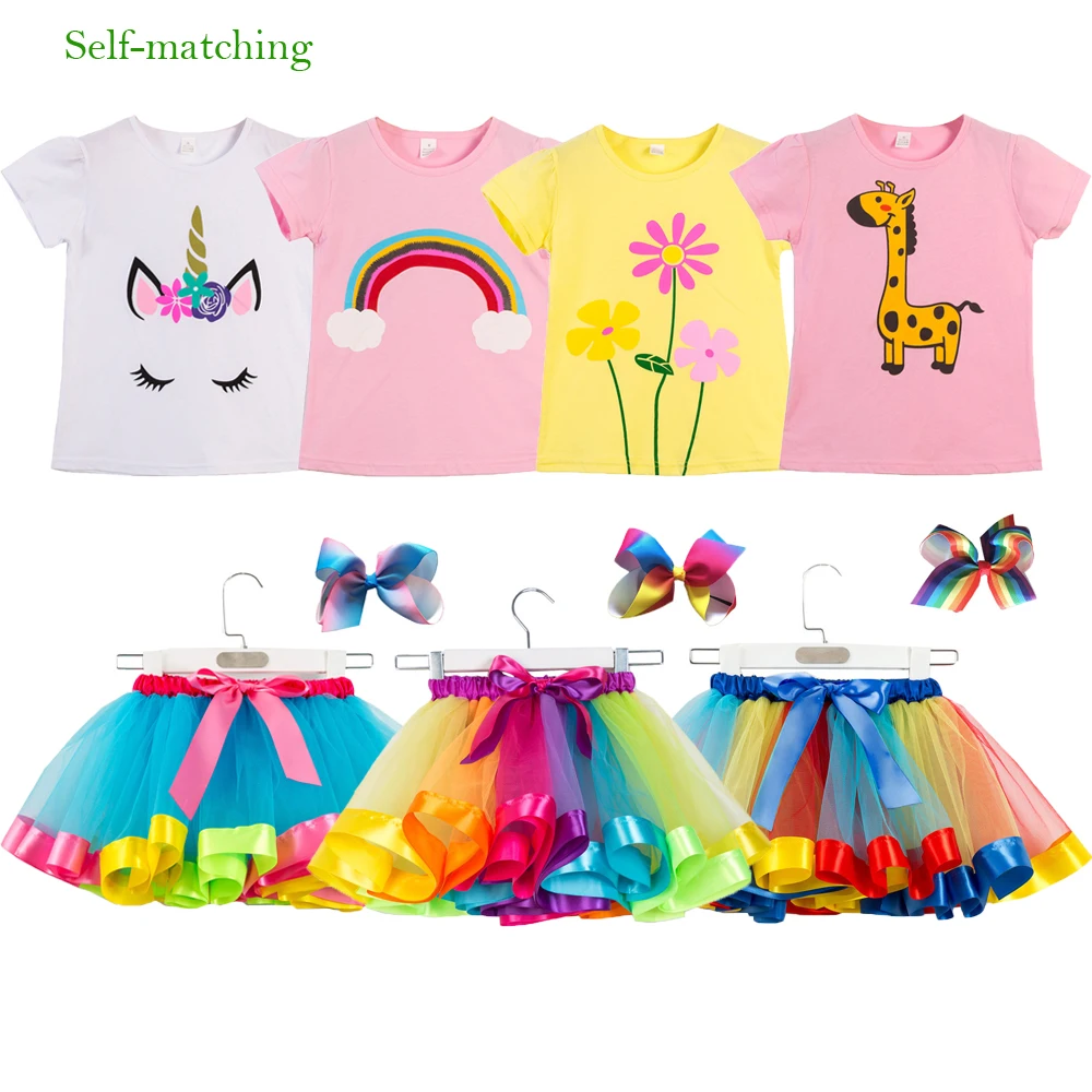 

Girls Clothing Sets Many Styles Lace Rainbow Skirt Cotton T Shirt 2 Pcs Summer Kids Clothes Self-matching Toddler Girls Suits