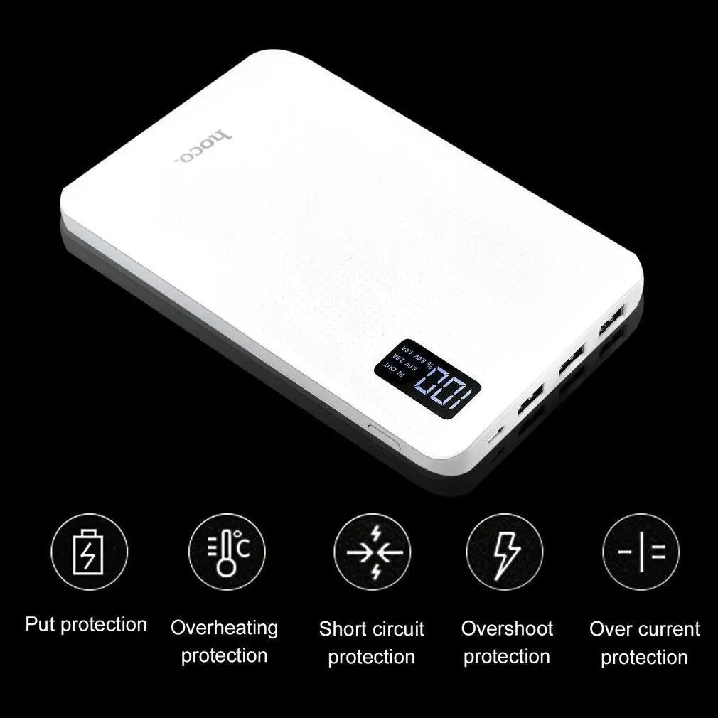 HOCO power Bank 30000 мАч, зарядное устройство, быстрая зарядка, 3 USB выхода, внешние аккумуляторы, портативное зарядное устройство для iPhone, Xiaomi