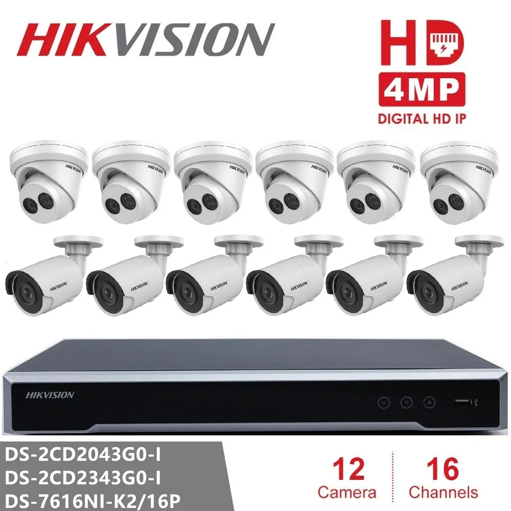 

Hikvision Video Surveillance Kits NVR DS-7616NI-K2/16P 16POE + DS-2CD2343G0-I & DS-2CD2043G0-I 4MP IP High Resoultion WDR POE IR