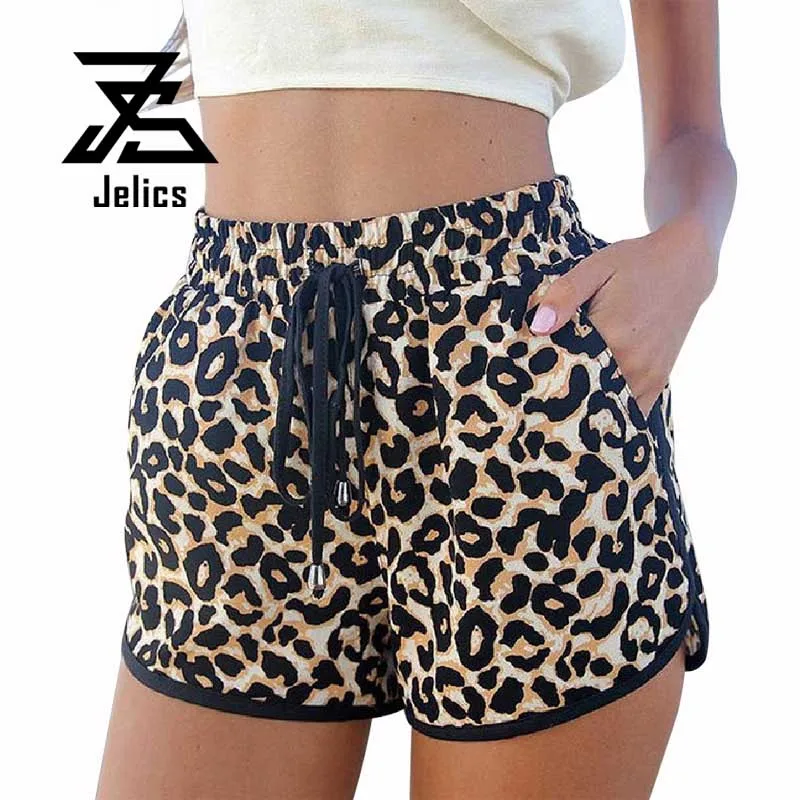 Jelics Sexy Leopard Print Shorts For Women High Waist Drawstring Female