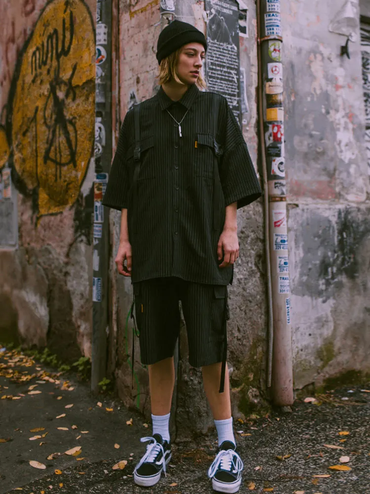 Мужские повседневные деловые брюки в полоску с лентами и карманами