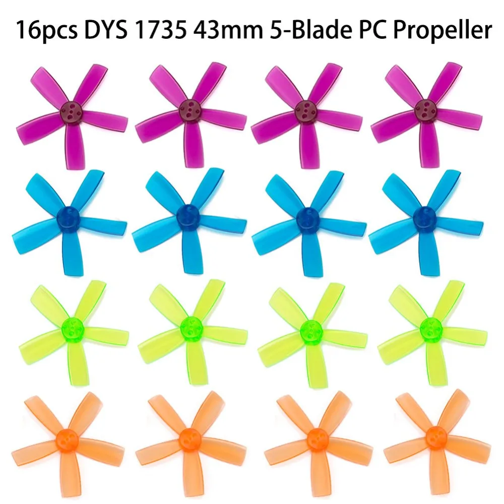 

16pcs DYS 1735 FPV Propeller 43mm 5-Blade PC Propeller for Mini/Micro FPV Racing Drones Multirotors Quadcopters with 1.5mm Hole