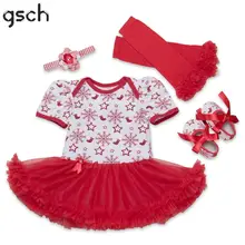 GSCH/комплект рождественской одежды; Модный хлопковый короткий комбинезон для маленьких девочек; платье-пачка с рукавами; 4 комплекта; одежда для рождественской вечеринки; зимний комплект для малышей