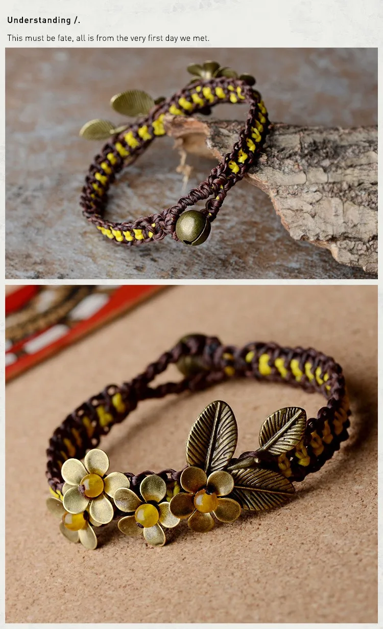 Этнический браслет для женщин, очаровательный браслет, медный цветок ...