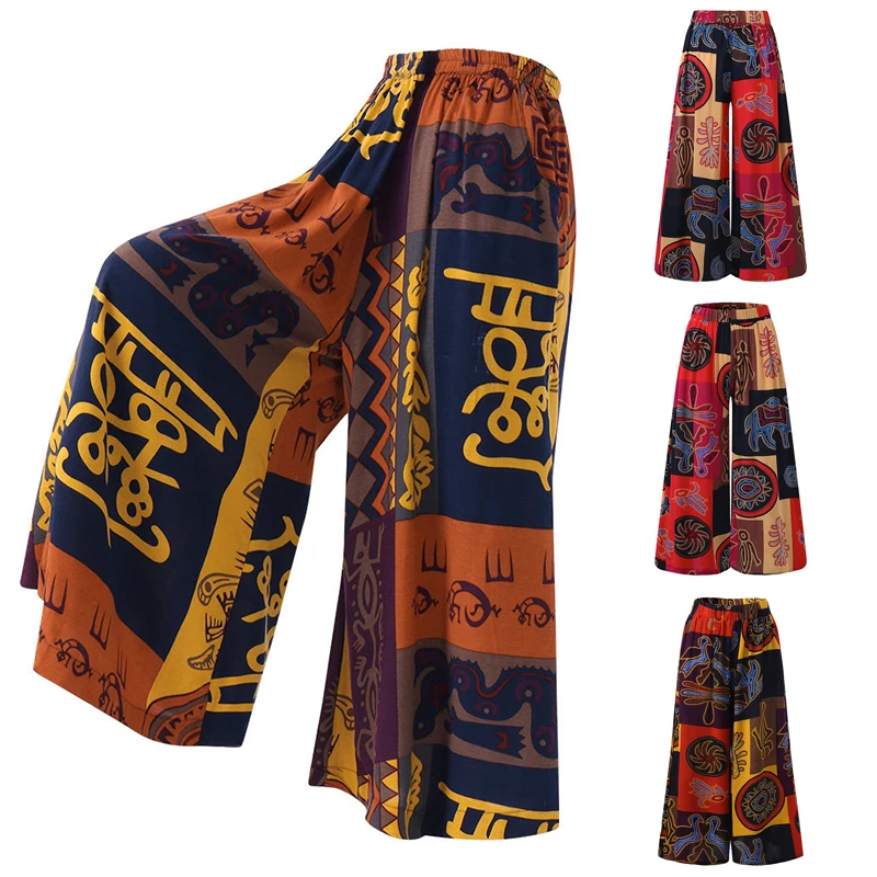 Loose Pants Printed Wide Legs Straight Pants Oversize Women's Fashion Casual Trousers Pants Stretch Comfortable