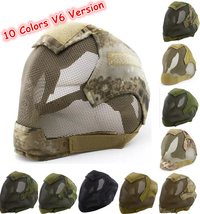 

V6 High Quality Steel Net Mesh Mask Full Face protective cosplay Tactical Mask cover face ears airsoft military Paintball Masks