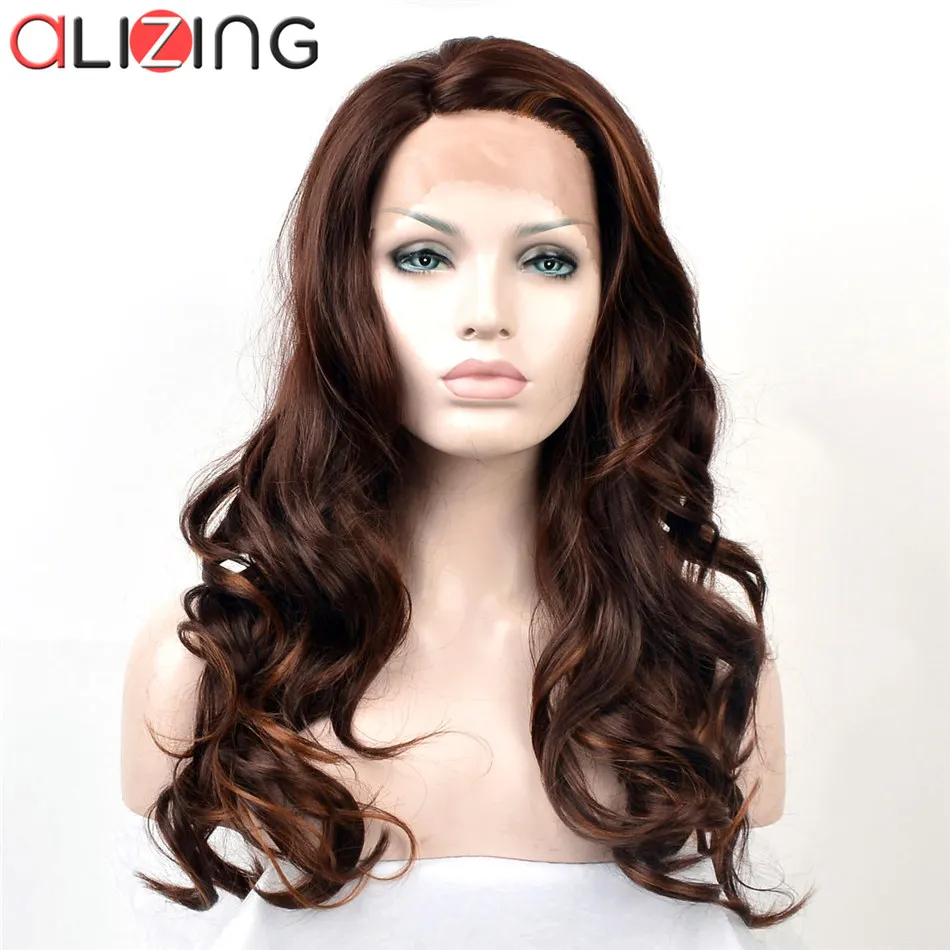 

Alizing Front Lace Wig Dark Brown L Part lace frontal Wig Synthetic Hair Long Big Loose Wave Lace Front Wigs For Africa k015