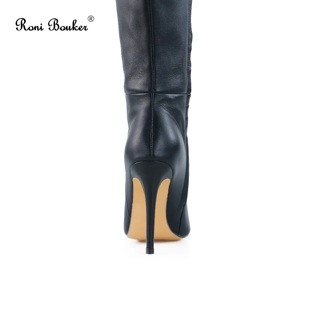 Roni Bouker роскошная женская обувь из натуральной кожи на высоком каблуке женские ботфорты женские сапоги до бедра черного и красного цвета каблук 9(США