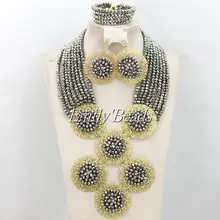 Изящные африканские Бусины Ювелирные наборы нигерийский Серый Кристалл ювелирный набор Свадьба& юбилей ожерелье AMJ200