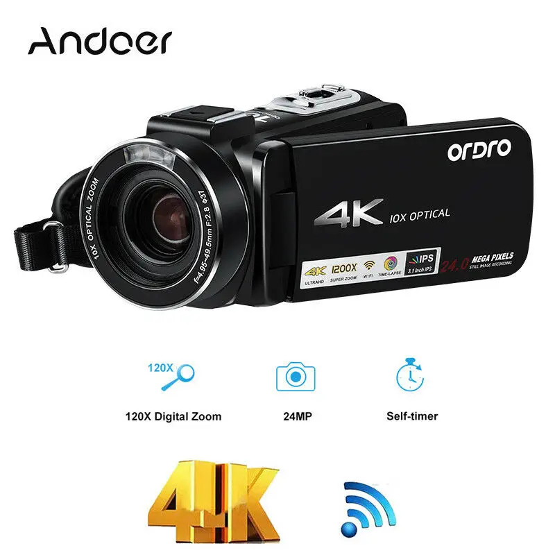 Andoer 1080P HD видеокамера WiFi 24MP 4K+ 10X оптический зум пульт+ 32GB TF карта профессиональная фото камера Цифровые видеокамеры