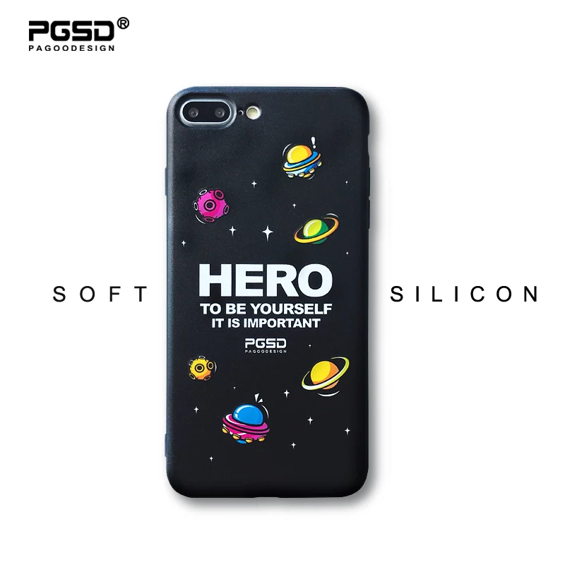 

PGSD Original Personality Cute Cartoon Planets Spaceships Relief Soft TPU Painted Phone Back Cover for iPhone 6s 7 8Plus Case