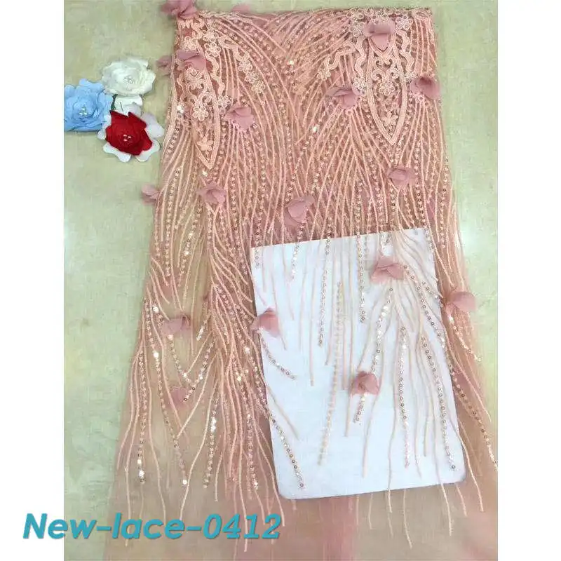 2019 Heavy Beads New Design African Lace Fabric French Tulle Lace Fabric For Wedding Dress Nigerian French Lace Fabric EW003