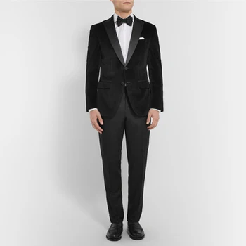 

2017 Temperament Style Velvet Tuxedo Single-breasted Pesked Lapel Business Suits Evening Clothing (jacket+pants+bow Tie)