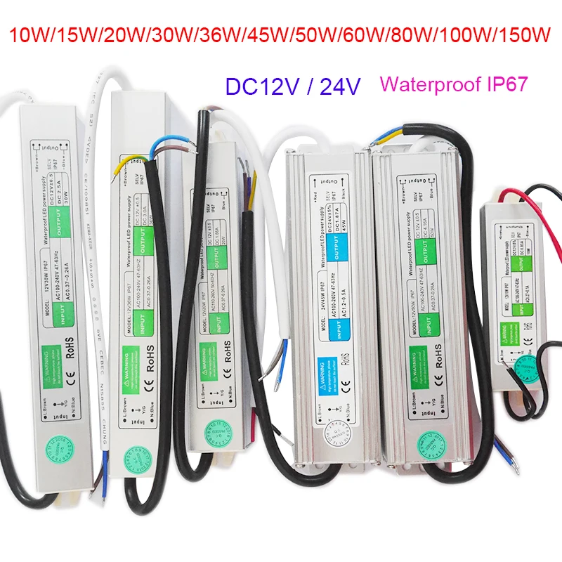 DC12V 24В 10 Вт/15 Вт/20 Вт/30 Вт/36/45 W/50 W/150 W Светодиодный Питание адаптер Водонепроницаемый IP67 Светодиодный драйвер Трансформатор для светодиодные ленты светильник