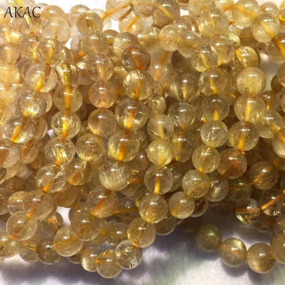 

Free shipping AKAC A+++natural golden rutilated bracelet 8.5-9mm 2bracelets/lot