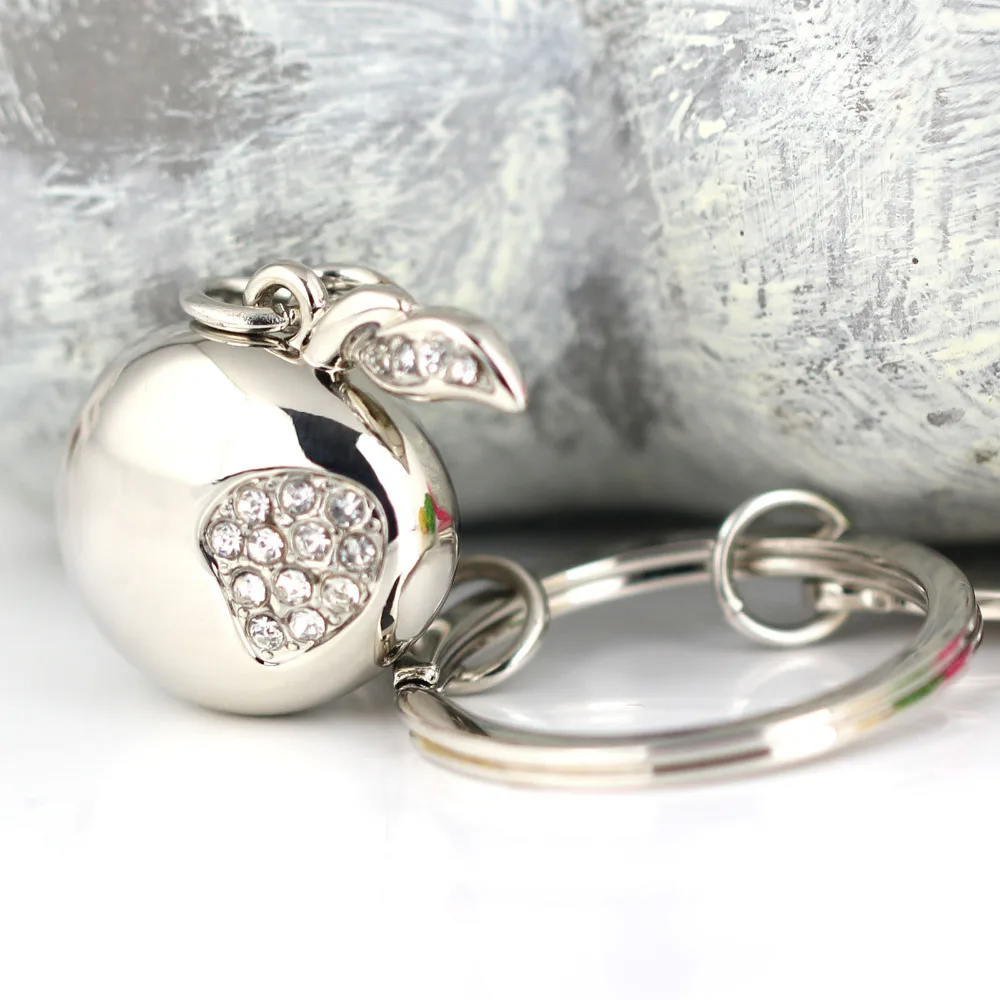 Creative Fashion Crystal Apple Keychain Polished Chrome Fashion