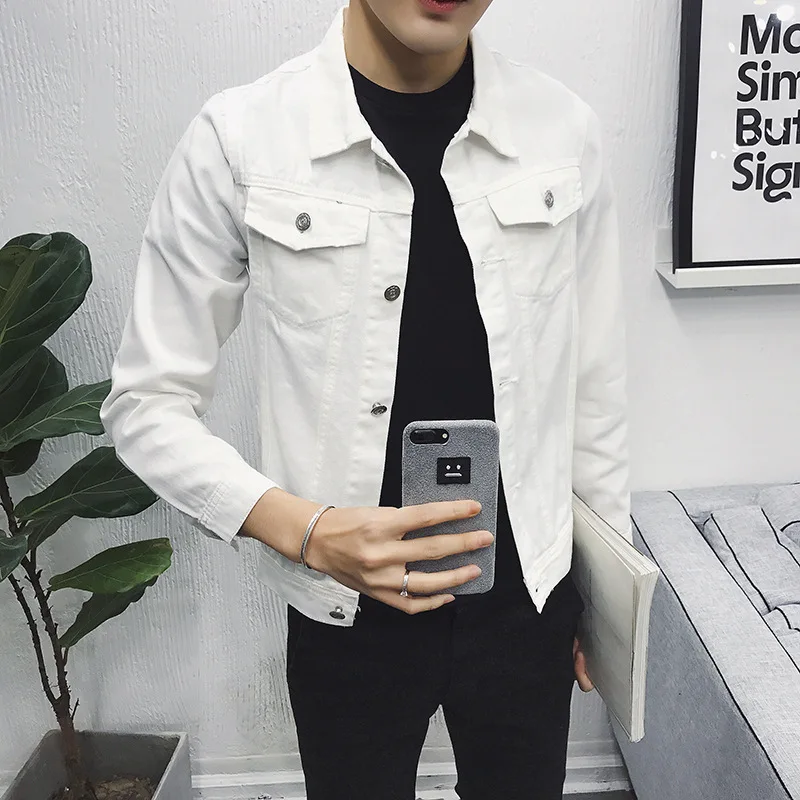 2019 TANG Men Jean Jacket Streetwear Slim Men Denim Jacket Fashion Mens Jackets and Coats White