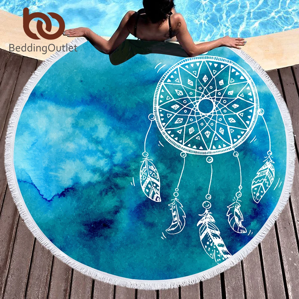 BeddingOutlet Dreamcatcher Runde Strand Handtuch Rosa und Blau Quaste Tapisserie Yoga Matte Aquarell Gedruckt Toalla Decke 150 cm Kaufen