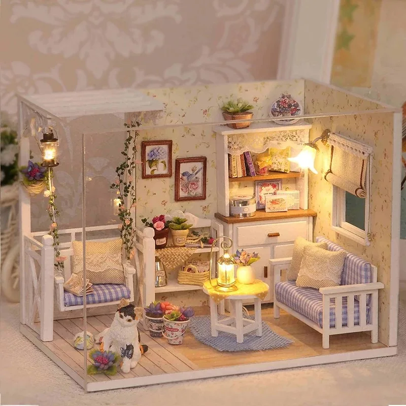 

DIY Cabin Model Doll House Furniture DIY Mini Dollhouse Kitten Diary Handmade Toys for Children Birthday Gifts Assembly