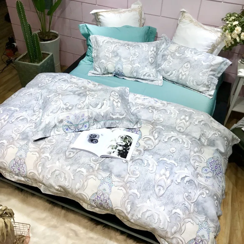 Waliicorners 4pcs Collection Floral print Duvet cover 100%Cotton Soft Bedding Set queen size king Bed sheets or fitted sheet pillow shams 30 IMG_6629
