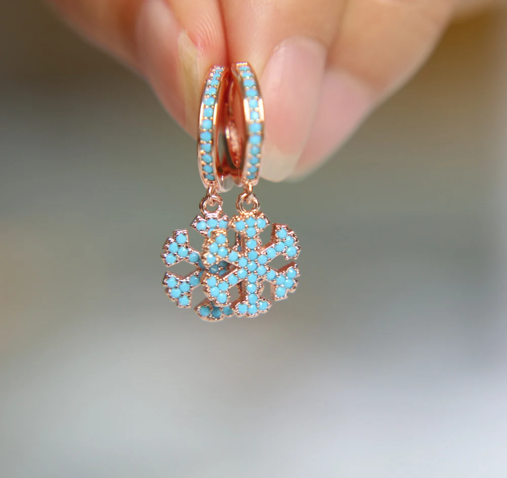 

Flower Earings winter design Snowflake Drop Earing With blue Cz For Women Wedding Fashion gift Jewelry 2019 romantic Earrings
