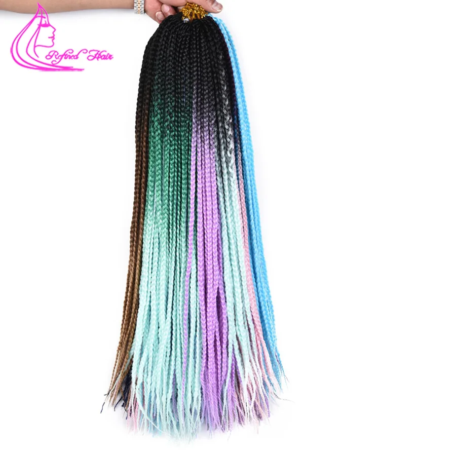 Изысканный Ombre плетение волос Kanekalon коробка косы 22 корни химическое вязаный
