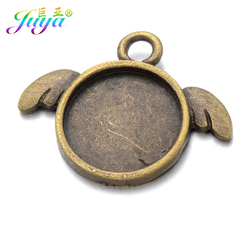 

Anitque Bronze/Silver Angel Wing Glass Cabochon Base Setting Blank Pendant Accessories For DIY Craft Handmade Jewelry Making
