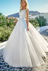Горячая Robe de mariee 2017 элегантное белое свадебное платье трапециевидной формы с аппликацией из бисера с коротким рукавом и низким вырезом на