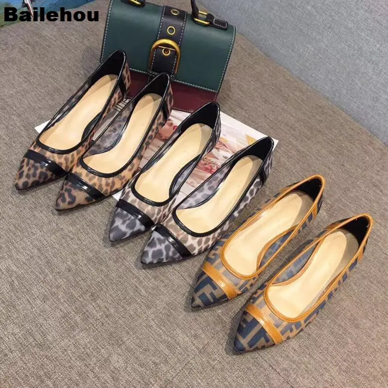 

Women Med Heels Pumps Dress Shoes Crystal Heel Shoes Ladies Pointed Toe Shoes Female Sexy Leopard Print Mesh Shoes Party Shoes