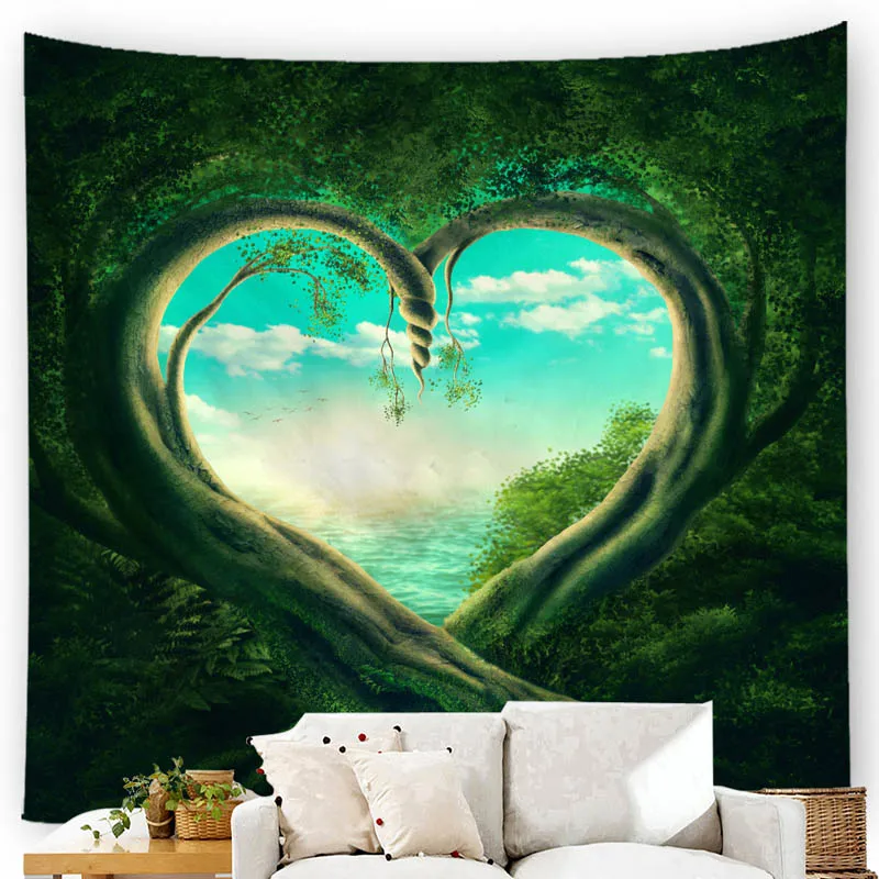 Large Size Wall Tapestry Fantasy Forest Fairy Tale World Wall Hanging Art Carpet Blanket Yoga Mat Decoration Green Tapestry