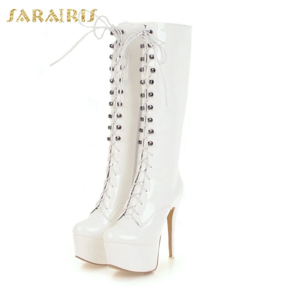 SARAIRIS/ размера плюс 33-48, сапоги на платформе на молнии, женская обувь, сапоги до колена на тонком высоком каблуке, женская обувь