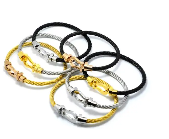 

High Quality stainless steel jewelry brand Bracelets bangles Magnet Buckle Cable Wire Men Women U Shape Bracelet bijoux homme