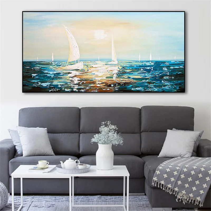  Seascape Sailing Boat Painting Knife Canvas Painting Living Room Dining Room Office Wall Art Bedroo - 33055340085