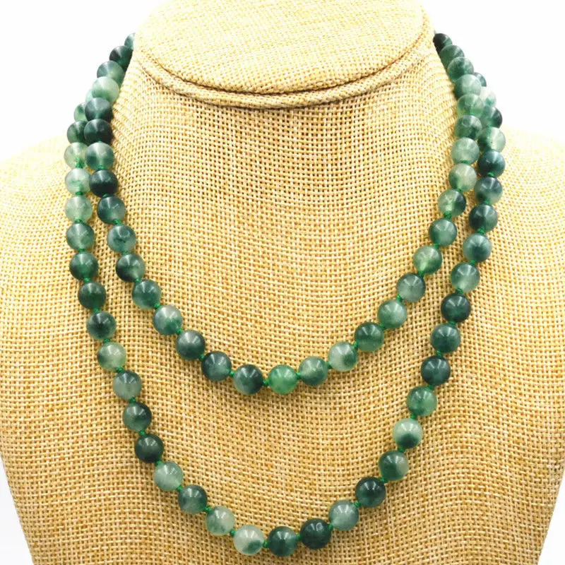 

HOT Pretty 8mm White & Green emerald beads Jewelry necklace 36 "AAA