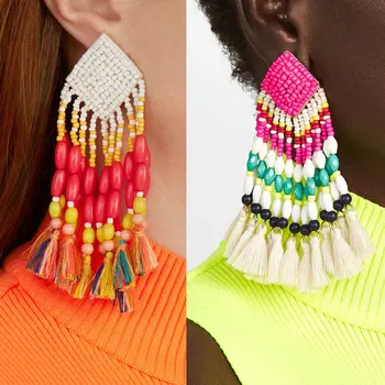 

Best lady Bohemian Beaded Fringed Tassel Earrings for Women Handmade Wedding Jewelry New Fashion Long Drop Dangle Earring Gifts