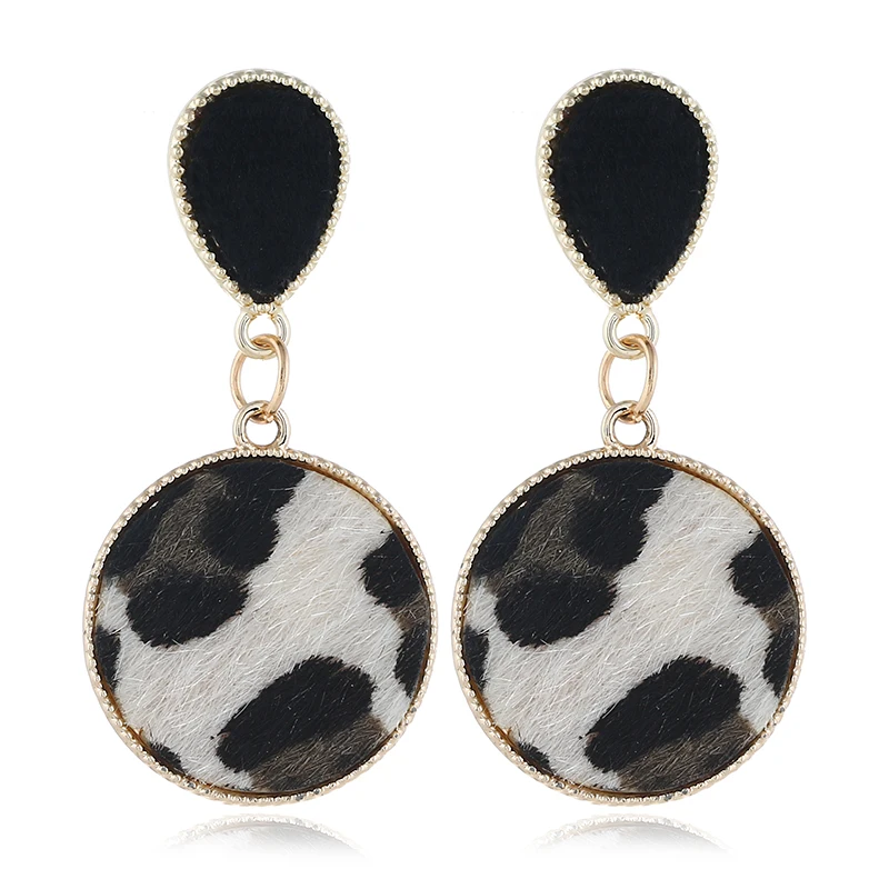 

New Water Drop Imitation Velvet Round Geometric Leopard Dangle Earrings For Women Statement Trend Jewelry Gifts Oorbellen AE776