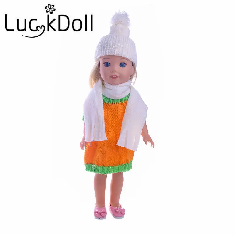 

LUCKDOLL Solid Color Knitted Scarf + Hat for 14.5 inch American Doll Wellie Wishers Doll Accessories for Dolls