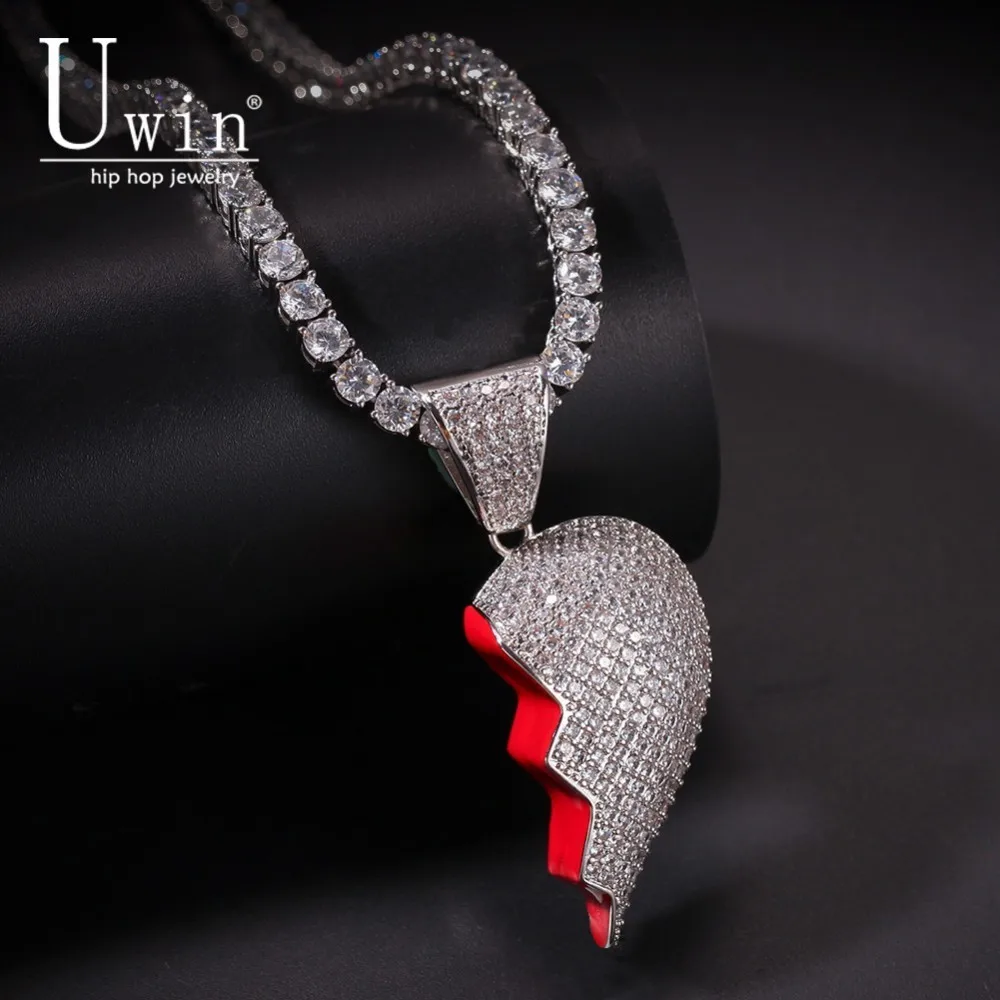 

UWIN Broke Heart Combinable And Detachable Necklace&Pendant Iced Out AAA Cubic Zirconia Rock Punk HipHop Men Jewelry For Gift