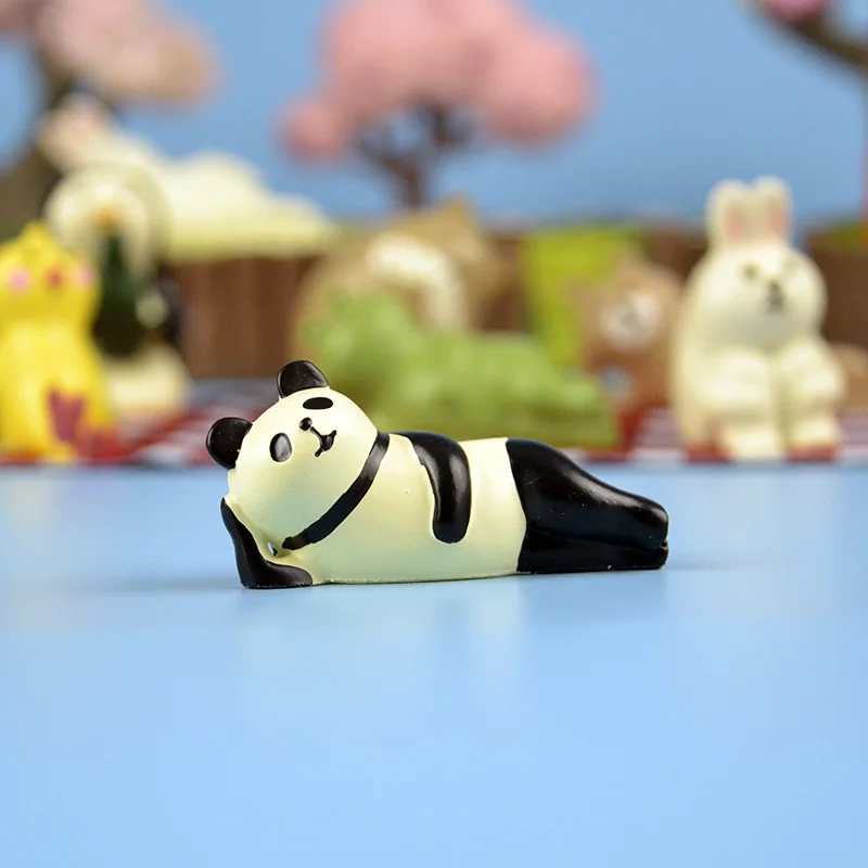 Японский каваи мультфильм лягушка птица белый медведь панда прогулки в парке упражнения миниатюрная фигура дерево лужайка пень мебель игрушка
