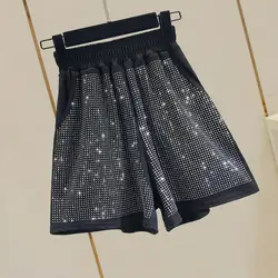 Короткие брюки 2019 летние корейские женские горячие штаны с углублениями женские свободные эластичные талии яркие сверла Высокая талия
