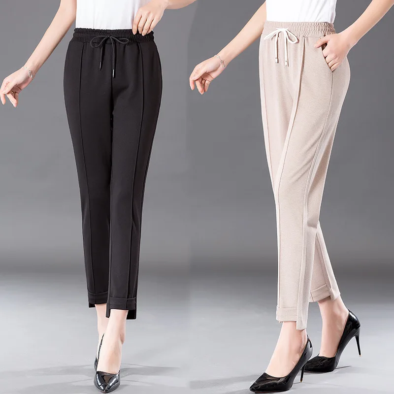 

2019 summer fashion lace elastic design casual pants plus size pants women streetwear trousers women black pants female
