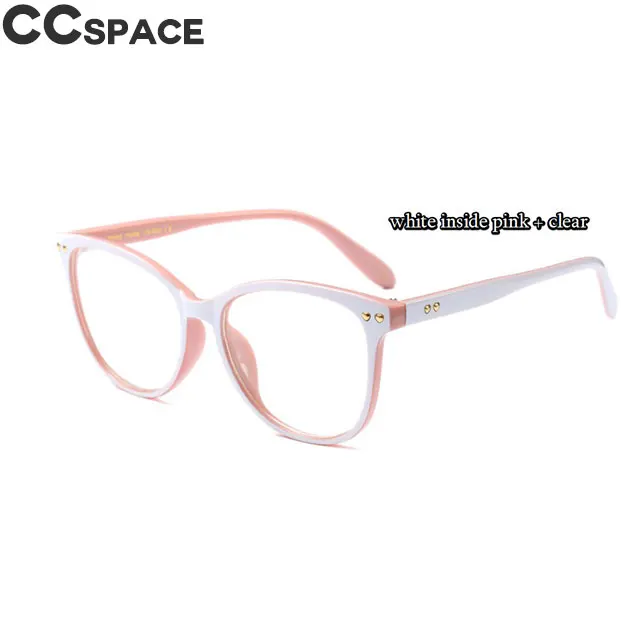 45563 круглые очки с заклепками кошачий глаз, квадратные оправы для мужчин и женщин CCSPACE, брендовые дизайнерские оптические модные очки, компьютерные очки - Цвет оправы: C5 white pink
