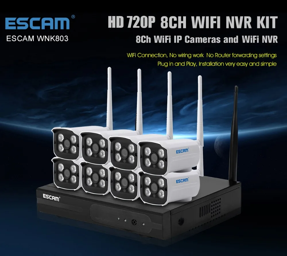 ESCAM WMK803 720 P 8CH Беспроводной WI-FI IP Камера и WI-FI NVR комплект