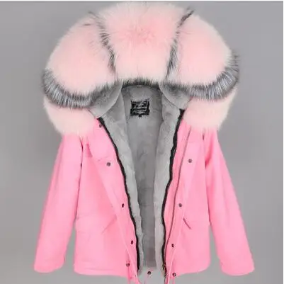 Maomaokong/ новая зимняя куртка из натурального Лисьего меха, натуральная подкладка из кроличьего меха, теплая длинная куртка, парка - Цвет: Faux fur lining